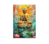 Statue de Bouddha colorée - Art mural divin - Poster artistique moderne à suspendre - 50 x 75 cm