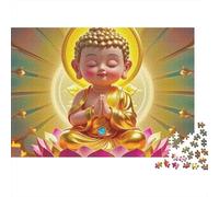 Statue de Bouddha Difficile 1000 pièces Puzzle pour Adultes, Mignon bébé Bouddha sur Un Lotus doré, épais Robuste Haute qualité Vibrant Difficile Anti-Stress 38x26cm/1000pcs