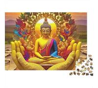 Statue de Bouddha Difficile 1000 pièces Puzzle soirée Jeu Familial, Bouddha dans des Mains géantes avec Mandala de Paon, épais Robuste Haute qualité Vibrant Difficile Anti-Stress 70x50cm/1000pcs