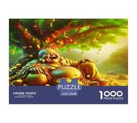 Statue de Bouddha en Carton 100% recyclé. Puzzle de 1000 pièces représentant Un Bouddha Souriant entouré de trésors dorés. Un défi Stimulant pour Les Adultes. Dimensions : 52 x 38 cm.