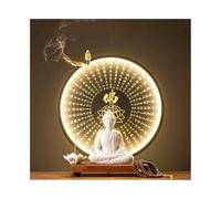 Statue de Bouddha en céramique Blanche méditante, Ornement avec Anneau de Lampe d'écriture Bouddhiste, Ensemble de décoration Feng Shui pour Bureau et Salon