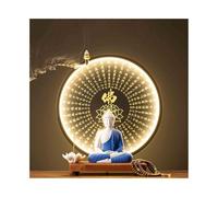 Statue de Bouddha en céramique Bleue méditante, Ornement de Bureau, Salon, Feng Shui, avec Anneau Lumineux