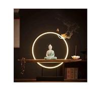Statue de Bouddha en céramique méditant, décoration pour la Maison, Salon, entrée, décoration Feng Shui avec Anneau Lumineux Circulaire