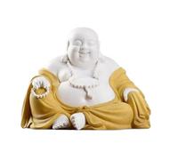 Statue de Bouddha en Méditation Thaïlande Statue De Bouddha Heureux Riant 9.8 Pouces, Sculpture Assise, Figurine En Céramique Faite À La Main, Décoration Décorative Pour Maison la Terrasse(Yellow)