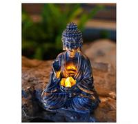 Statue de Bouddha en Résine avec Lampe Solaire LED Lampe Lotus pour Jardin Zen Décor Extérieur Maison