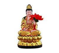 Statue de Bouddha Feng Shui tenant des fleurs rouges - Décoration d'intérieur chinoise pour culte et protection, richesse et paix pour la maison, le bureau et l'hôtel - Dieu de la fortune ornement