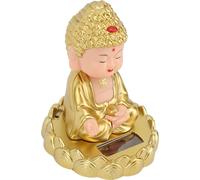 Statue de Bouddha hochant la tête Alimentation solaire Economie d'énergie Figurine de moine hochant la tête Cadeau Chance Richesse Or