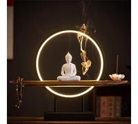 Statue de Bouddha Lampe avec Arbre Artificiel et Cercle LED, Applique Murale 3D Zen Lumière Décoration Murale pour Salon et Porche