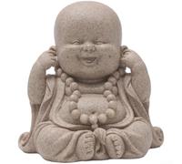 Statue de Bouddha Maitreya en résine de grès, figurine de petit moine de 13 cm pour décoration zen de bureau, décoration de jardin sereine pour la maison, le bureau, une étagère, beige (C)