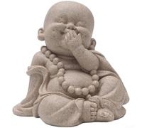 Statue de Bouddha Maitreya en résine de grès, figurine de petit moine de 13 cm pour décoration zen de bureau, décoration de jardin sereine pour la maison, le bureau, une étagère, beige (B)