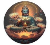 Statue de Bouddha Méditatif Puzzle 1000 Pièces Rond Papier Puzzle pour Adultes Lotus Esprit Zen