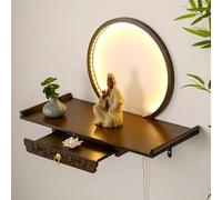 Statue de Bouddha murale avec lumière LED - Table de méditation en bambou pour prière, offrandes d'encens - Petit autel personnel