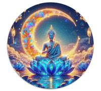 Statue de Bouddha Puzzle 1000 Pièces Crescent Lune Ronde Puzzle Jeu Éducatif Challenge Toy Décor À La Maison pour Adultes Enfants 1000pcs (67.5x67.5cm)