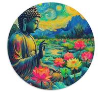 Statue de Bouddha Puzzle 1000 Pièces Fleur de Lotus Ronde Puzzle Jeu Cadeau Unique Décoration Murale pour Adultes Enfants 1000pcs (67.5x67.5cm)