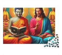 Statue de Bouddha Puzzles 1000 pièces pour Adultes, Bouddha et Jésus lisant Un Livre Ensemble, épais Robuste Vibrant Difficile Anti-Stress Jeu Familial Cadeau 52x38cm/1000pcs