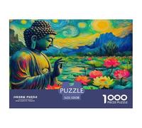 Statue de Bouddha Puzzles Jeu De Puzzle Activités Familiales Stimulantes 1000 Pieces Style mythologique Chinois Puzzles Classiques Qualité Premium pour Adultes 52x38cm/1000pcs