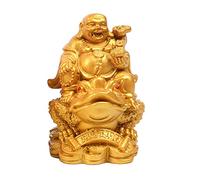 Statue de Bouddha rieur assis sur de l'argent Grenouille pour décoration de table Doré Taille S
