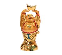 Statue de Bouddha Rieur doré en résine Feng Shui Tenant Un Lingot - Décoration de Maison ou de Bureau - Cadeau de Collection - 11,9 cm - TQZDBS014