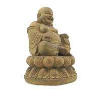 Statue de Bouddha Rieur en Pierre 32cm Beige