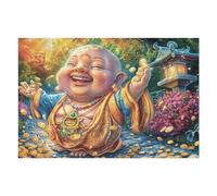 Statue de Bouddha Rieur Forêt Fleurie Spirituel Puzzle 1000 Pièces pour Adultes Amusant Captivant Et Relaxant Parfait pour Famille Et Amis Ou Hobby （75x50cm）