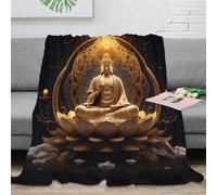 Statue de Bouddha Statue Couverture Polaire en Flanelle Douce Et Confortable Couverture Imprimée en Statue de Bouddha 3D pour Adultes Enfants Couverture en Peluche Imprimée 60x80inch(150x200cm)