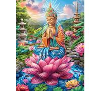 Statue de Bouddha sur une fleur de lotus 1000 Pièces Puzzle Collectionneur En Carton Anti-Déchirure Faune sauvage et animaux de compagnie Haute Difficulté Motif Complexe Décoration Murale Collection C