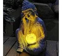 Statue De Bouddha Zeggp - Décoration De Sculpture Méditative à LED Solaire, Figurine De Bouddha Sakyamui Assis en Prière