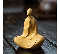 Statue de Bouddha zen en porcelaine jaune - Figurine Zisha méditante pour Feng Shui, décoration de table de yoga, décoration spirituelle de la maison (taille C)