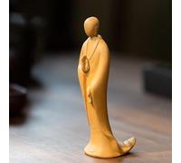 Statue de Bouddha zen méditant - Figurine Zisha en porcelaine jaune, décoration de table Feng Shui pour yoga et méditation, décoration de bureau tranquille (taille : C)