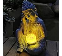 Statue de Bouddha Zen Solaire LED Jardin Méditatif Sculpture Décoration, Priant Assis Sakyamuni Bouddha Figure