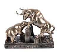 Statue de bourse en bronze de taureau et d'ours, décoration de bureau en résine d'horizon urbain