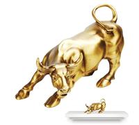 Statue de chargé, décoration Wall Street Bulls, 19,3 x 13 x 13 cm, taureaux en résine avec fortune, statue de fortune en résine, sculpture de fortune design, ensemble d'art pour bureau