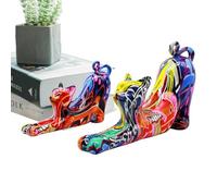 Statue de chat colorée, figurine de chat multicolore créative graffiti, décoration de chat coloré de bureau, figurine de chat multicolore d'art créatif, statue d'animal en résine pour lieu de travail,