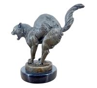 Statue de chat effrayée en bronze véritable sur base en marbre, sculpture d'animal faite à la main, coulée de cire perdue, cadeau pour amoureux des chats, 15 cm