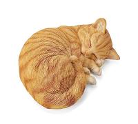 Statue de chat endormi - Décoration de jardin - 21 cm de long - Statues de chat orange en résine - Cadeau pour les amoureux des chats - Pierres commémoratives pour la perte du chat - Figurine peinte -