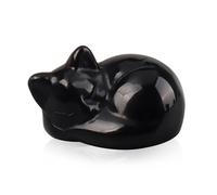 Statue de chat endormi en calcédoine rose, Statue d'art de Chat en cristal de guérison, Statuette de Poche Sculptée de Chats Décoration de Chat Porte-bonheur Pour Les Amoureux des Chats (Noir)