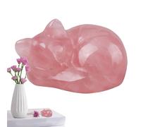 Statue de chat endormi, statuette en verre de chat, sculpture de chaton sculpté sur pierre - Décoration de bureau de chambre avec statue de chat porte-bonheur et