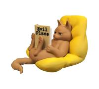 Statue de chat Lazy Reading - Figurine d'amant, décoration de bureau avec design de pose décontractée, statue décorative, sculpture d'étagère, pièce d'affichage en résine pour améliorer l'atmosphère