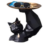 Statue de chat musclé avec plateau de rangement pour clés - Décoration fraîche d'entrée | Sculpture animale en résine pour table de salon et étagère à chaussures | Bol avec clé de statuette de chat