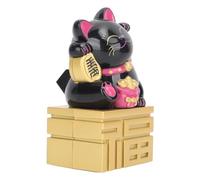 Statue de Chat Porte-bonheur, Bras Agitant, énergie Solaire, Bonne Chance, Richesse, Bienvenue, Figurine de Chat Chinois Feng Shui, Décoration de Tableau de Bord de Voiture (Noir)