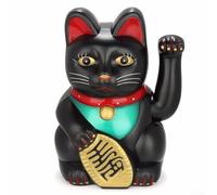 Statue de chat porte-bonheur électrique qui agite l'ouverture d'un magasin, alimentée par piles, décoration de chat en or, noir, blanc - Idéal pour le bureau, la maison ou la voiture (noir)
