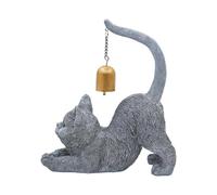 Statue De Chat Qui S'étire - 22 X 8,5 X 25 Cm, Figurine De Chat En Résine Métallique Avec Cloche Sur La Queue | Sculpture De Jardin Animalier | Pour Cour, Entrée, Bureau, Salon, Balcon, Intérieur Et E