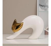 Statue de chat qui s'étire décorative en céramique blanche et dorée, jolie sculpture animale, décoration élégante, statuette,art,figurine de chat,ornement,décor moderne pour les amoureux des chats