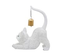 Statue de chat qui s'étire, statue décorative de chat avec cloche sur la queue, statues d'animaux décoratives pour la maison, le jardin, la cour, l'entrée, le bureau, le salon, le balcon, l'intérieur