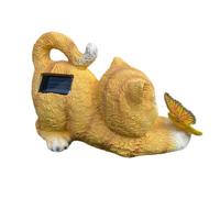 Statue de chat solaire, lampes solaires de chat pour jardin extérieur - Statues de sculpture de papillon de chat décor extérieur,Figurine décorative de chat en résine, décorations en résine artistique