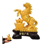Statue de cheval - Décoration Feng Shui, statue de cheval du zodiaque chinois 2026 en résine dorée, figurines de collection pour la chance et la richesse, parfaite pour votre maison ou votre bureau