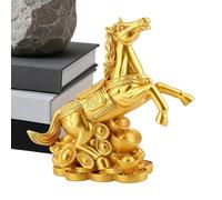 Statue de cheval du Nouvel An chinois 2026 - Sculpture décorative en résine dorée | Décoration de cheval chinois | Pour boutique, école, bureau, café, librairie, salon, table de chevet, fête, festival