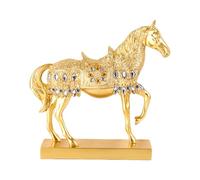 Statue de cheval du Nouvel An chinois | de bureau en forme d'animal porteur de bénédictions | Sculpture de cheval en résine dorée pour maison, salon, chambre, étagère et étagère de cheminée