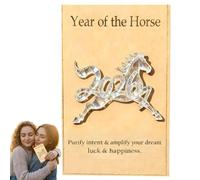 Statue de cheval porte-bonheur avec carte « Bring Good Luck 2026 » - Cadeau de décoration pour le Nouvel An