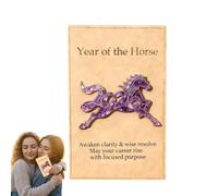 Statue de cheval porte-bonheur avec carte « Bring Good Luck 2026 » - Jeton de poche - Cadeau de l'année